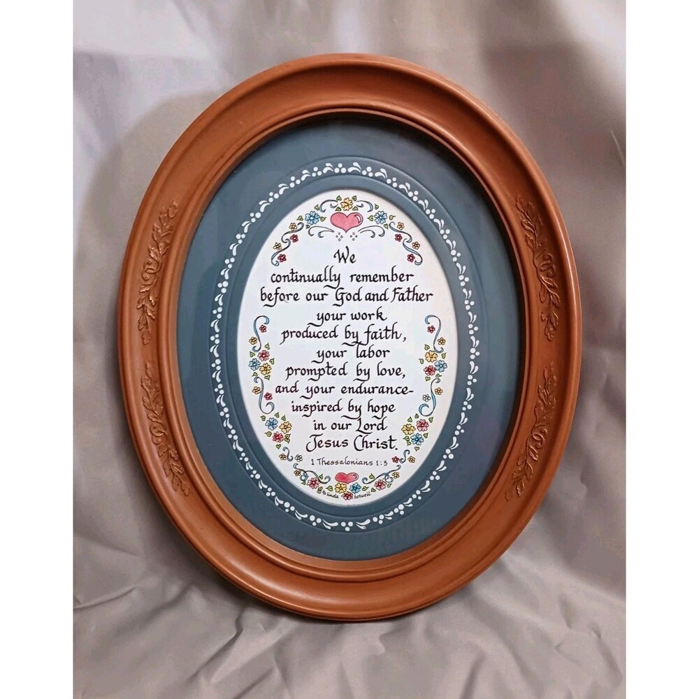 Vtg Home Interiors Linda Boswell Oval Framed Scripture Print 1 Thessalonians 1:3